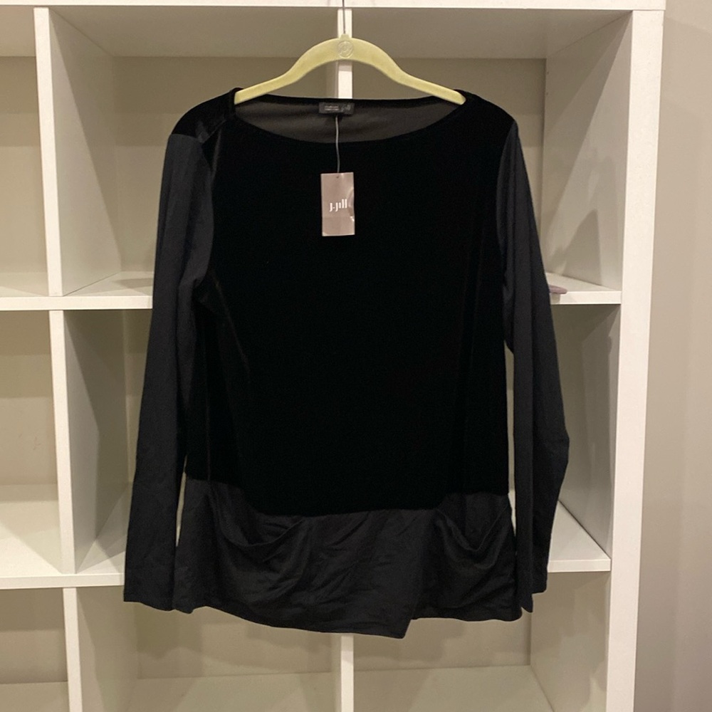 NWT: J. Jill black faux velvet top, size S